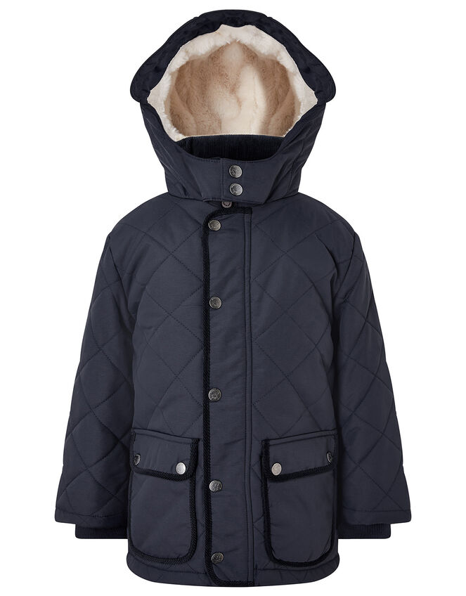 Quilted Coat with Hood, Blue (NAVY), large