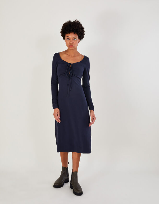 Ruched Jersey Midi Dress, Blue (NAVY), large