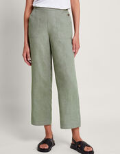 Parker Linen Crop Pants, Green (KHAKI), large