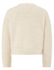 Sequin Bow Fluffy Knit Cardigan, Ivory (IVORY), large