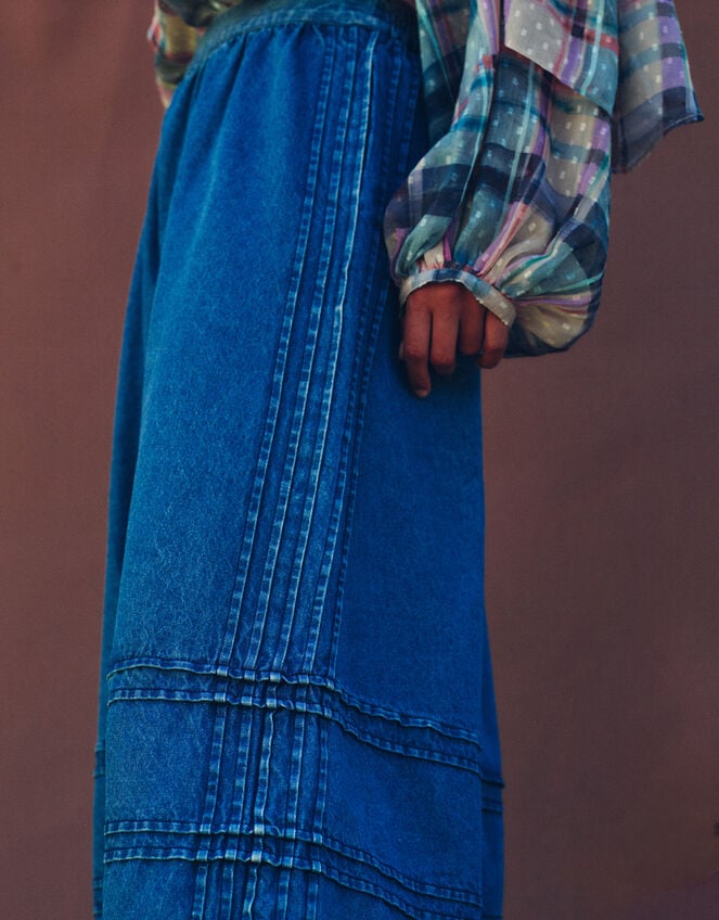 East Renata Denim Midi Skirt, Blue (DENIM), large