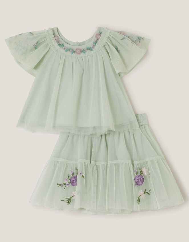 Baby Amina Floral Embroidered Top & Skirt Set, Green (SAGE), large