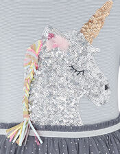 Disco Sequin Unicorn Stripe Dress, Grey (GREY), large