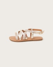 Leather Plaited Sandals, Gold (GOLD), large