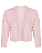Riya Cropped Cardigan with Ruched Sleeves, Pink (BLUSH), large