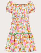 Ditsy Shirred Dress, Green (PALE GREEN), large