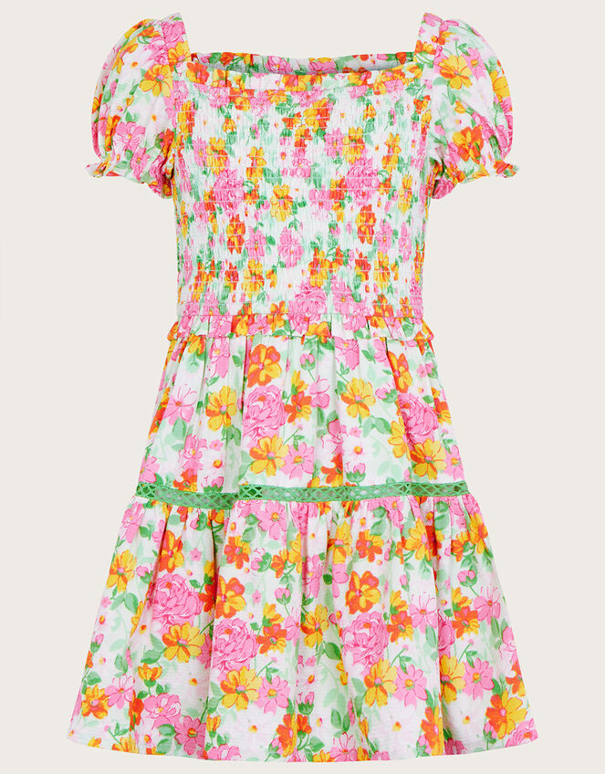 Ditsy Shirred Dress, Green (PALE GREEN), large