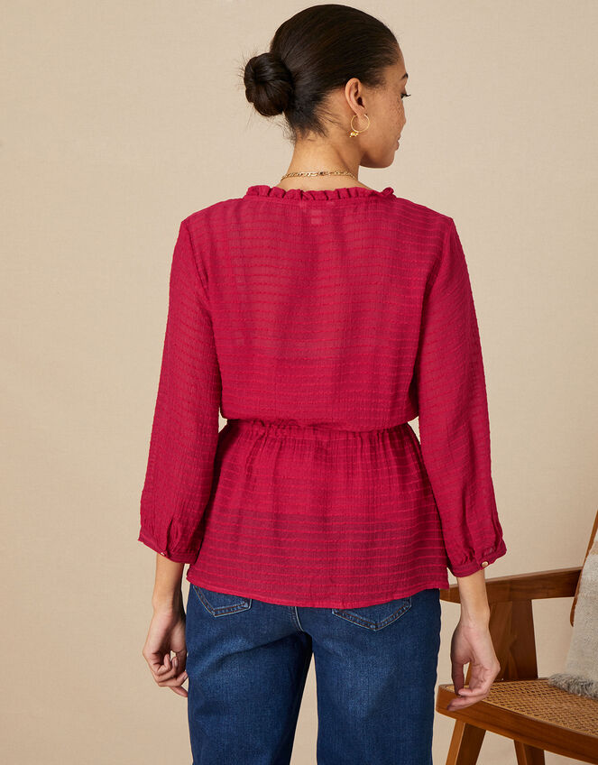 Textured Button Through Top, Red (RED), large