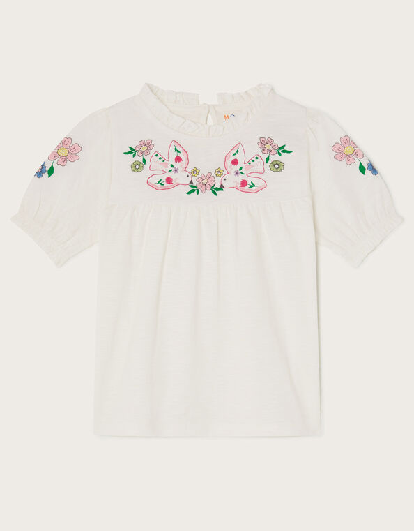 Dove Embroidered Short Sleeve Top, Ivory (IVORY), large