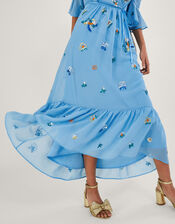 Daniella Embellished Wrap Dress in Recycled Polyester, Blue (BLUE), large