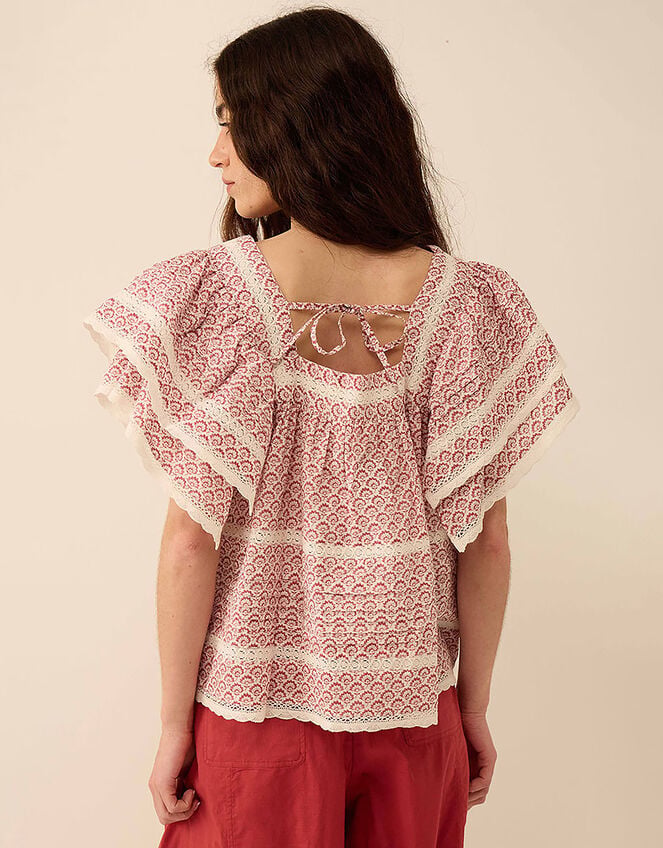 East Alina Printed Floral Lace Insert Top, Pink (PINK), large