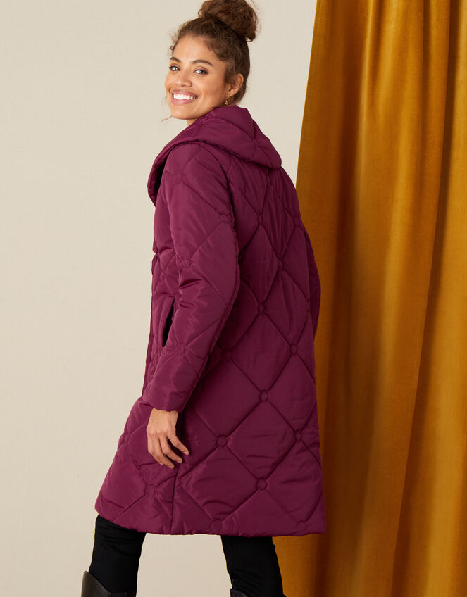 Terry Diamond Padded Coat, Red (BERRY), large