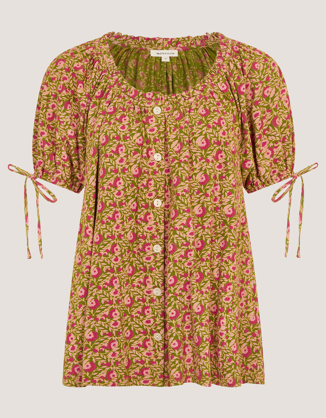 Harlowe Print Jersey Top, Green (GREEN), large