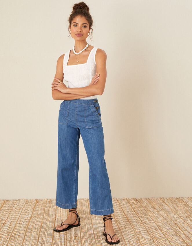 Pull-On Denim Culottes, Blue (DENIM BLUE), large