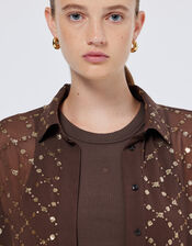 Scotch and Soda Sequin Embellished Sheer Shirt, Brown (BROWN), large