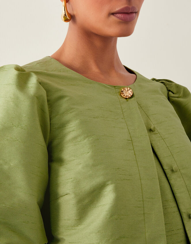 Mya Puff-Sleeve Jacket, Green (KHAKI), large
