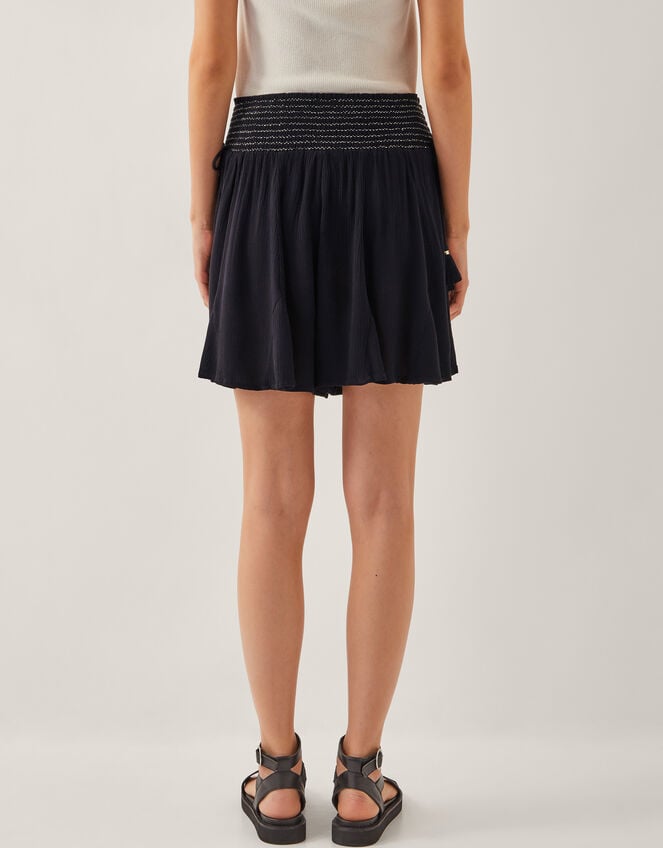 Heidi Metallic Shirred Shorts, Black (BLACK), large