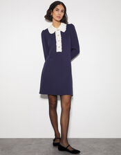 Penny Ponte Frill Collar Mini Dress, Blue (NAVY), large