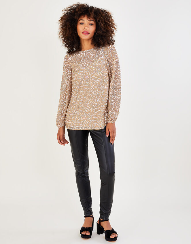 Keely Sequin Top in Recycled Polyester Natural