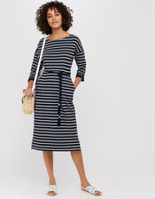 Sandy Stripe Jersey Jacquard Dress, Blue (NAVY), large