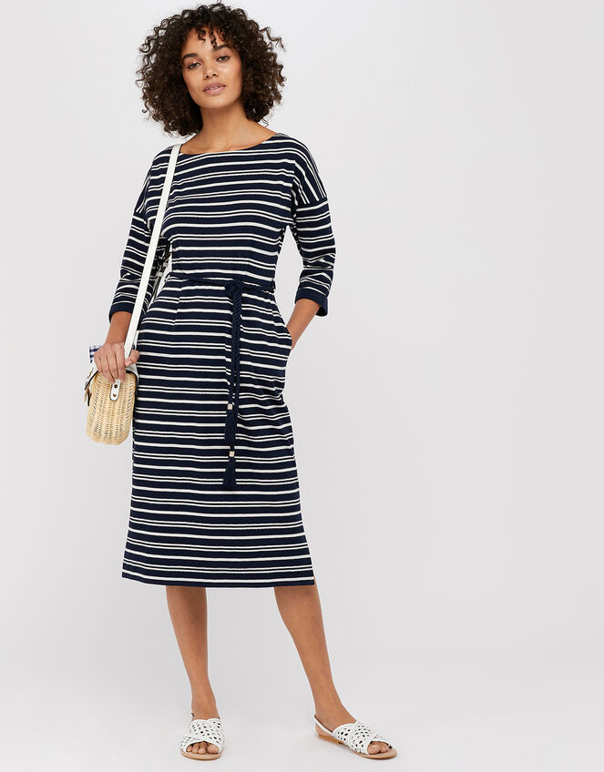 Sandy Stripe Jersey Jacquard Dress, Blue (NAVY), large
