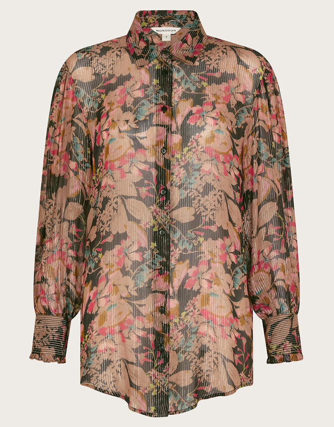 Felicity Metallic Floral Shirt, Black (BLACK), large