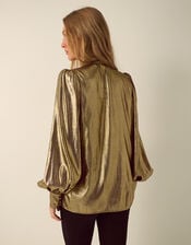 Monsoon x Queens of Archive Debbie Tie Neck Metallic Blouson Blouse​, Gold (GOLD), large