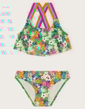 Ditsy Floral Frill Bikini Set, Green (GREEN), large