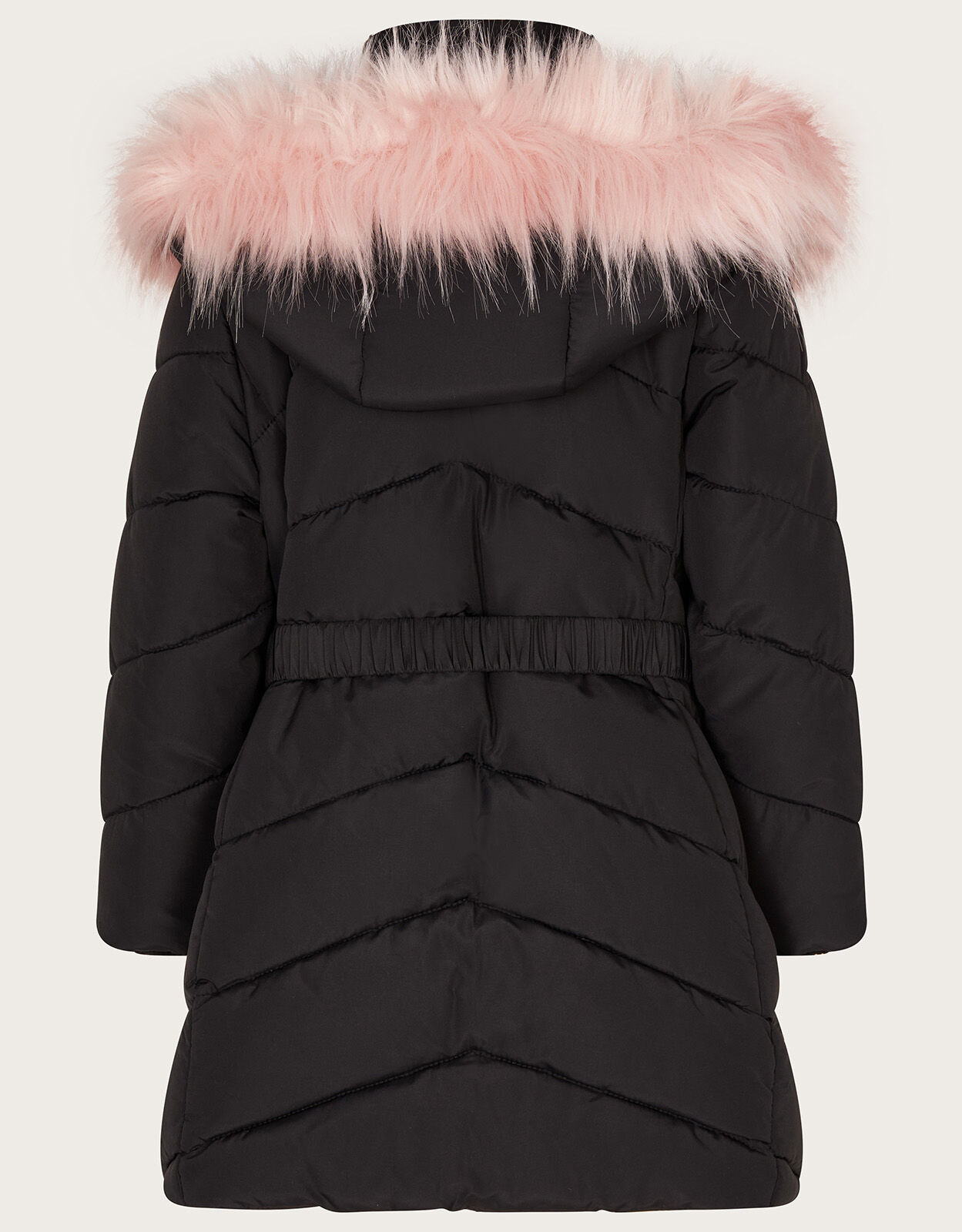 Black belted jacket hotsell with fur hood