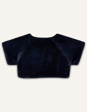 Faux Fur Shrug, Blue (NAVY), large