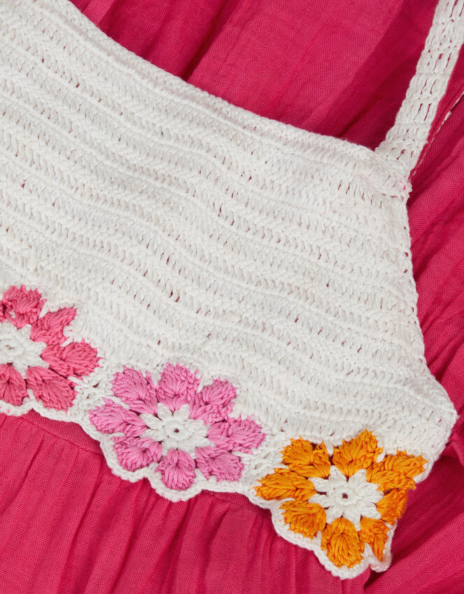 Crochet Flower Tiered Dress, Pink (PINK), large