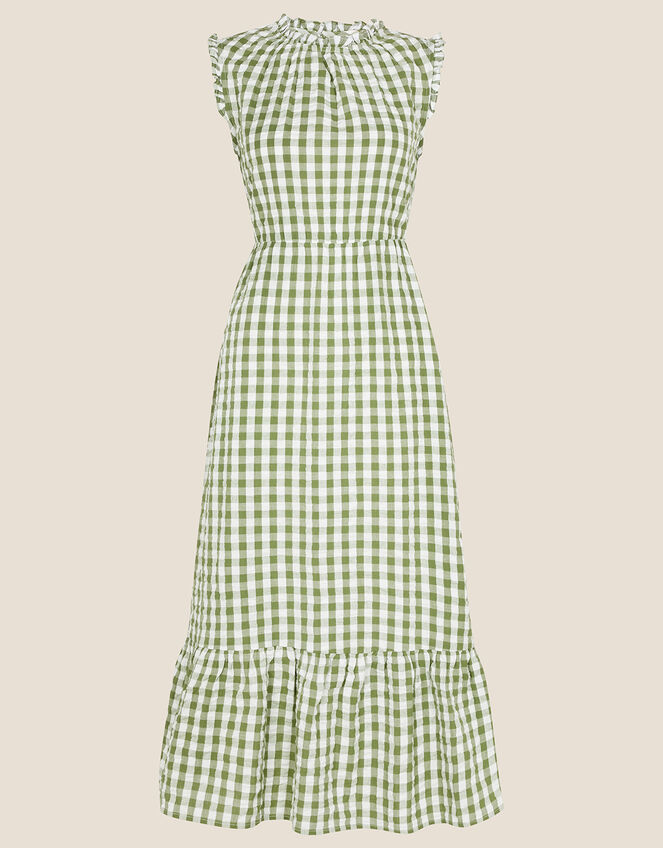 Gingham Print Tiered Dress, Green (GREEN), large