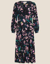 Print Lace Midi Dress with LENZING™ ECOVERO™, Black (BLACK), large