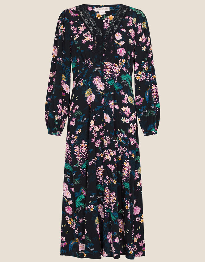 Print Lace Midi Dress with LENZING™ ECOVERO™, Black (BLACK), large