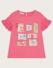 Stamp Print Ruffle T-Shirt, Pink (PINK), large