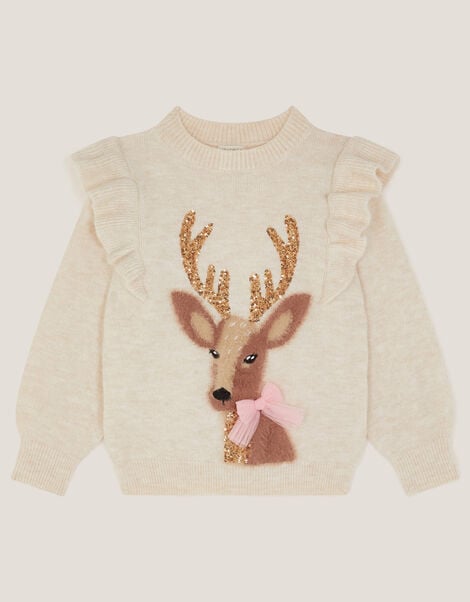 Christmas Deer Knit Jumper, Cream (CREAM), large