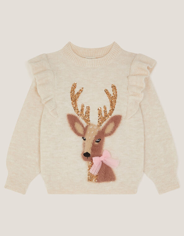 Christmas Deer Knit Jumper, Cream (CREAM), large