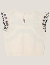Embroidered Frill T-Shirt, Ivory (IVORY), large