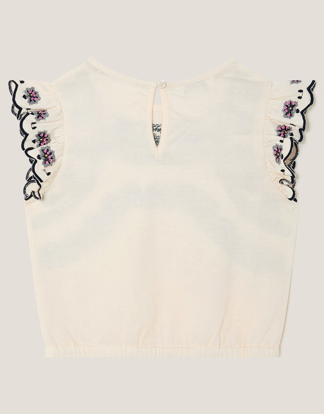 Embroidered Frill T-Shirt, Ivory (IVORY), large
