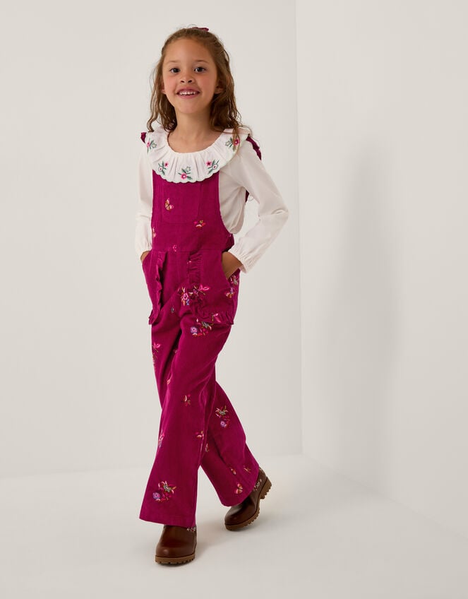 Embroidered Corduroy Dungarees, Red (BURGUNDY), large