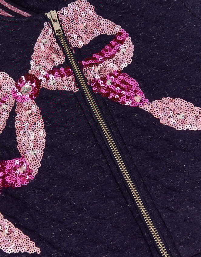 Sequin Bow Bomber Jacket, Blue (NAVY), large