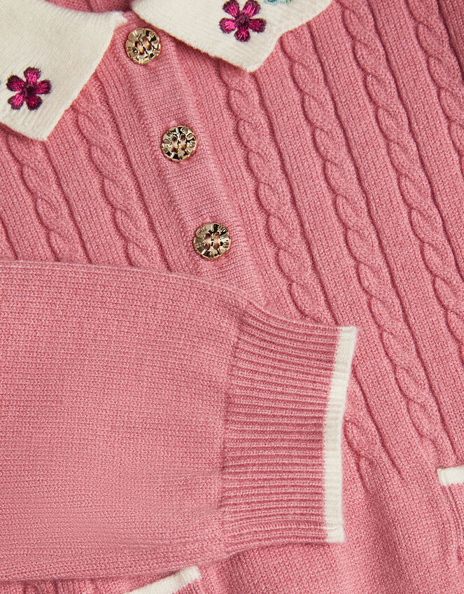 Baby Embroidered Cable Knit Dress, Pink (PINK), large