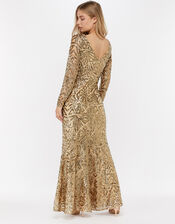 Carlita Sequin Maxi Dress, Gold (GOLD), large