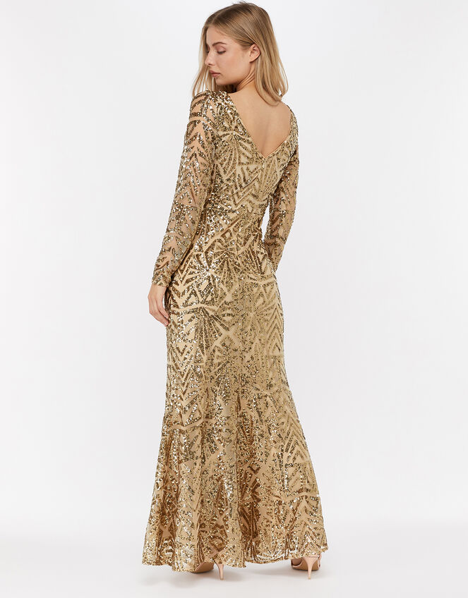 Carlita Sequin Maxi Dress, Gold (GOLD), large