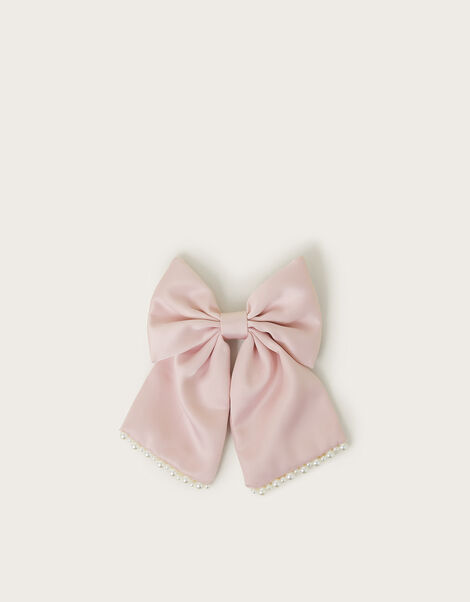 Pearl Bow Bridesmaid Hair Clip, Pink (PINK), large