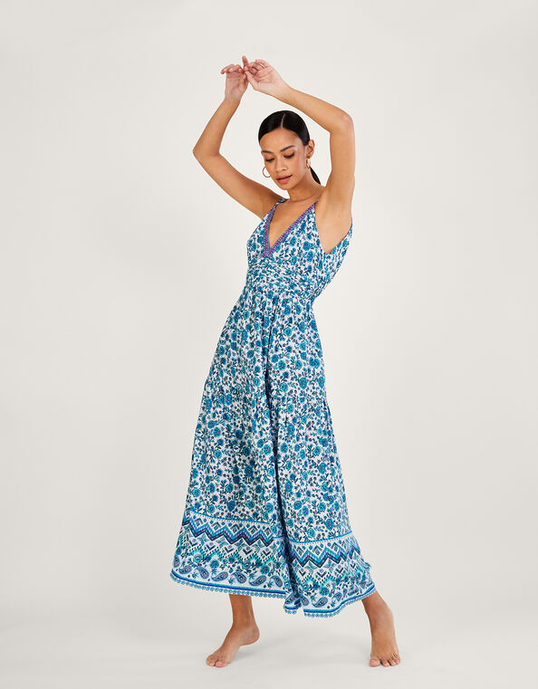 Floral Print Strappy Maxi Dress with LENZING™ ECOVERO™ , Blue (BLUE), large