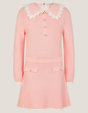 Lace Collar Knit Dress, Pink (PINK), large