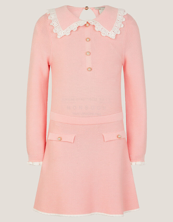 Lace Collar Knit Dress, Pink (PINK), large