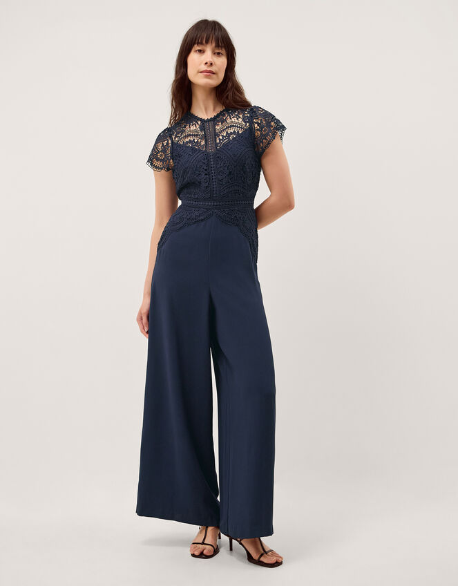Monica Lace Wide Leg Jumpsuit, Blue (NAVY), large