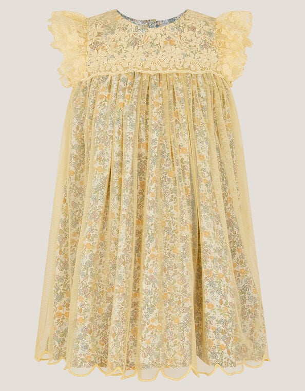 Baby Darcie Ditsy Floral Mesh Dress, Yellow (YELLOW), large